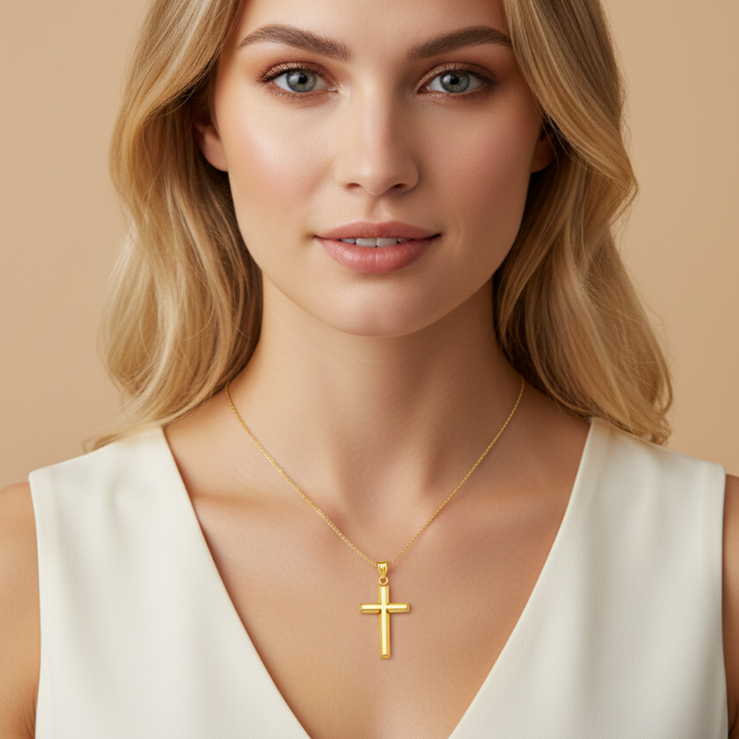 Italian 14K Yellow Gold Flat Tube Cross Pendant