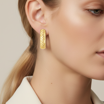 Italian 14K Yellow Gold Wide Huggie Hoop Earrings