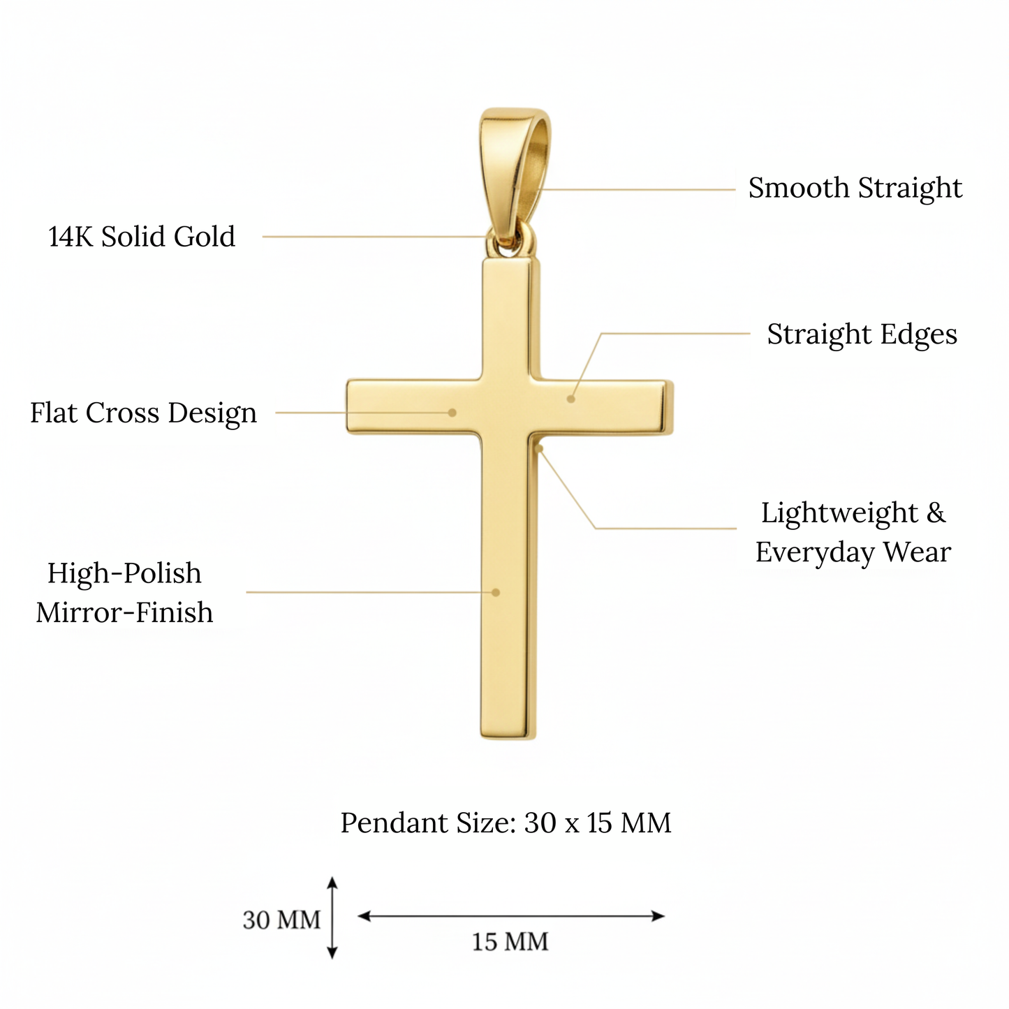 Italian 14K Yellow Gold Flat Cross Pendant