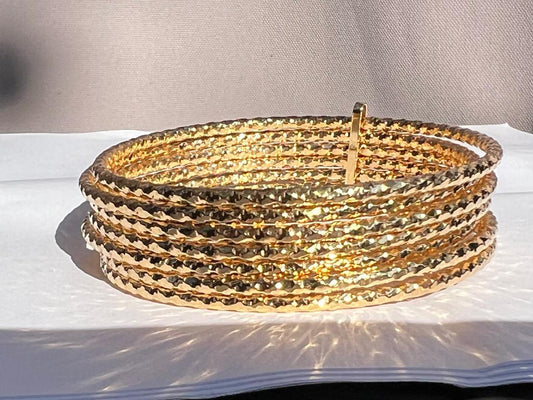 Limited Edition 14k Yellow Gold Designer Closeout 7-Layer Stackable Bangle 7.85 Inch