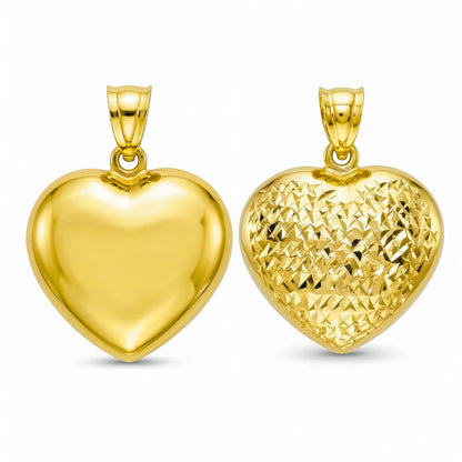Italian 14K Yellow Gold Diamond Cut Heart Pendant