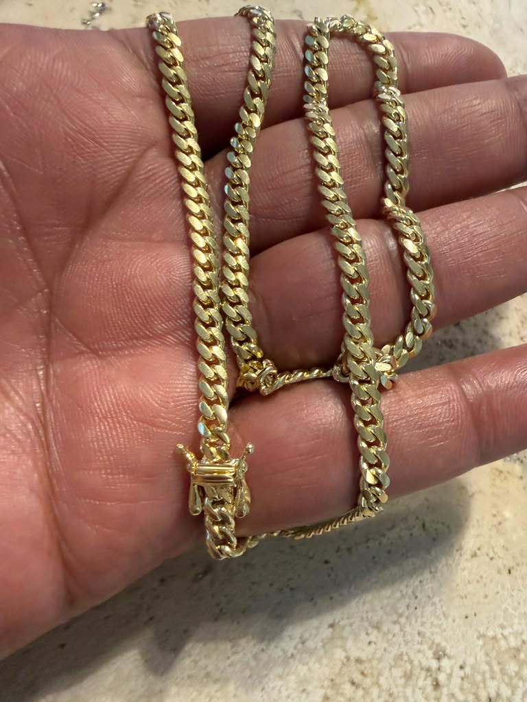 Cadena de eslabones italiana de oro amarillo macizo auténtico de 10 quilates, 20" (3,5 mm), 7 g
