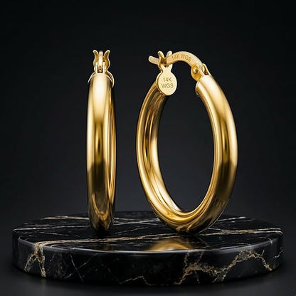 Italian 14K Yellow Gold Thick Round Hoop Earrings