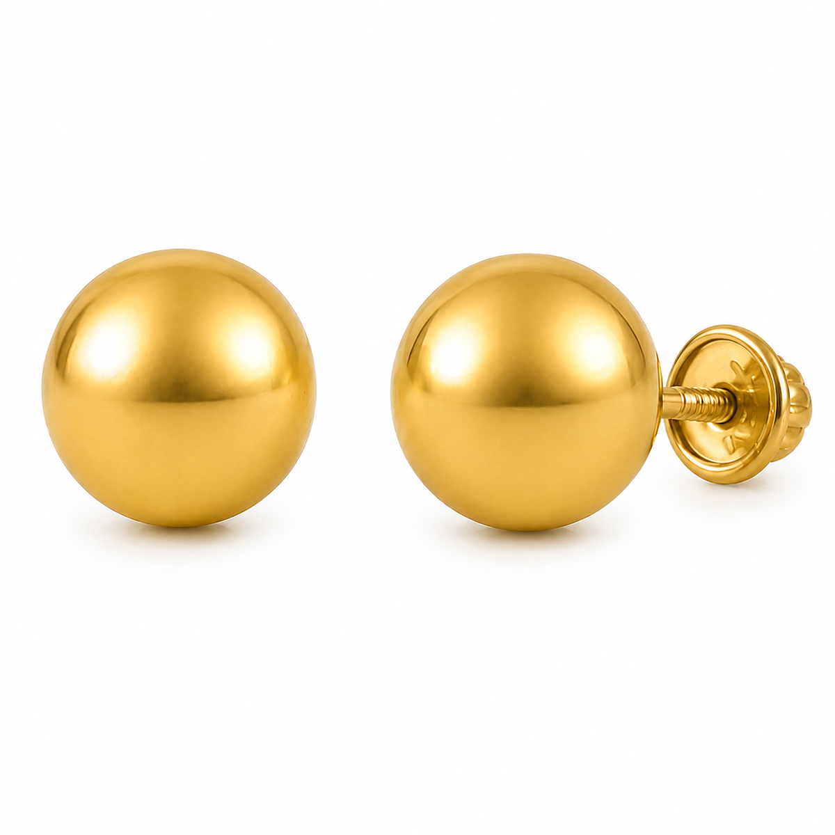 Italian 14k Real Yellow Gold Ball Stud Earring