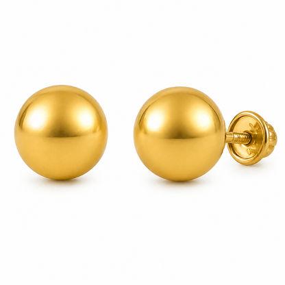 Italian 10k Real Yellow Gold Ball Stud Earring