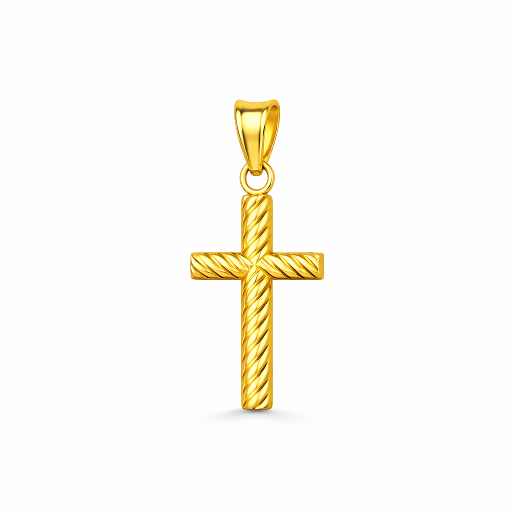 Colgante de cruz de oro amarillo macizo de 10 quilates con corte de diamante, 1,6 g (largo: 2,8 cm)