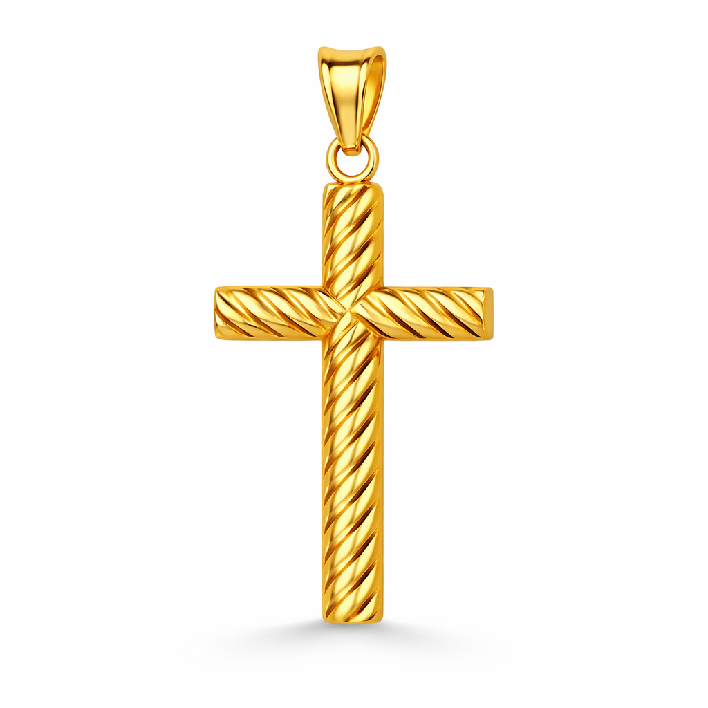 Colgante de cruz de oro amarillo macizo de 10 quilates con corte de diamante, 1,6 g (largo: 2,8 cm)