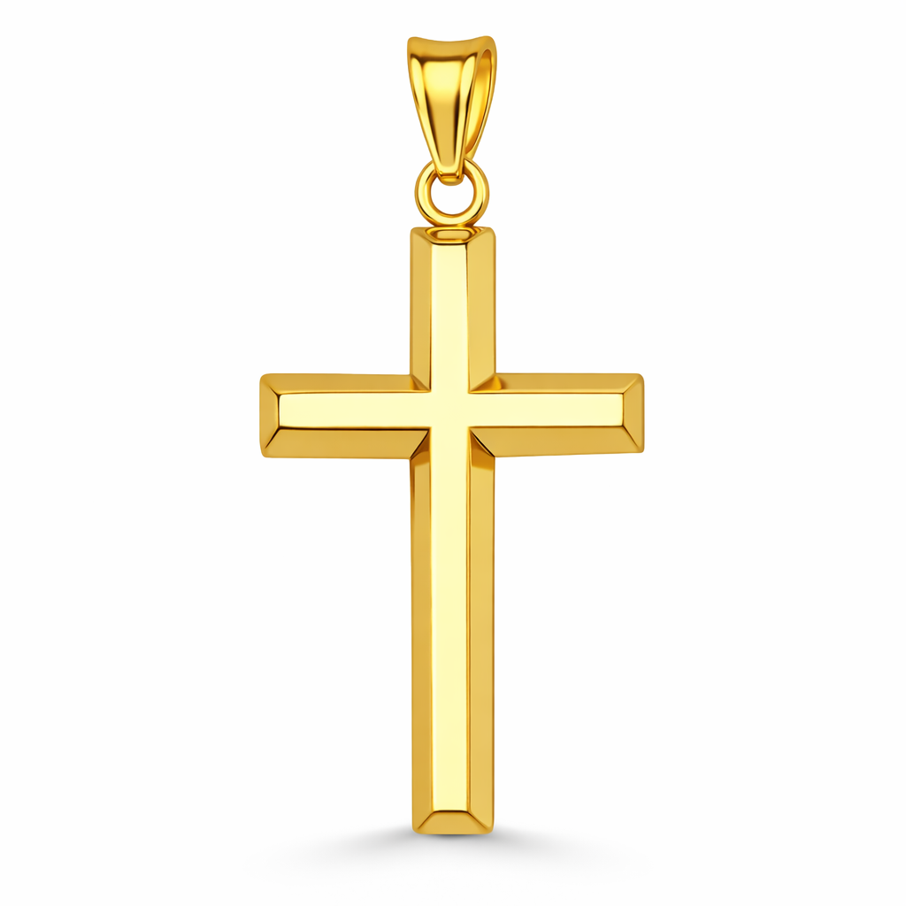 Colgante de cruz de oro amarillo macizo de 10 quilates con corte de diamante, 1,6 g (largo: 2,8 cm)