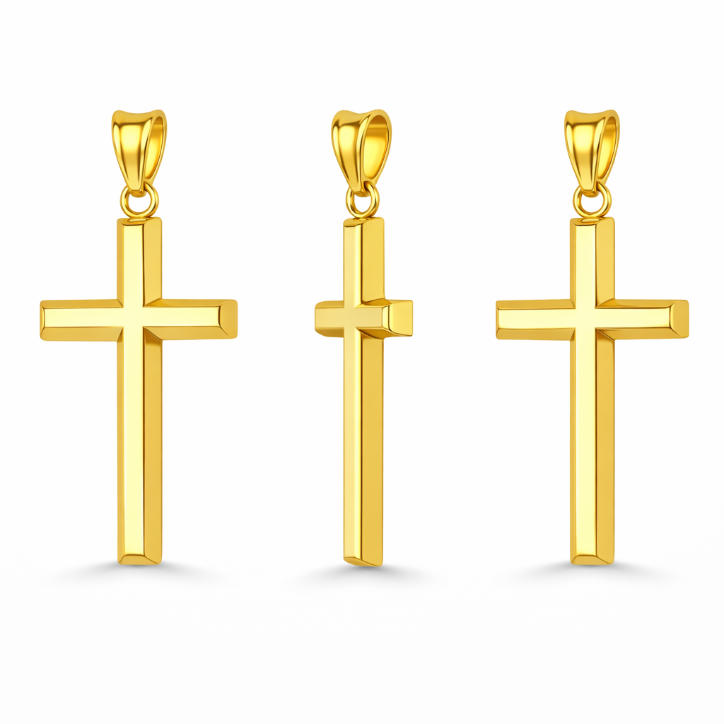 Colgante de cruz de oro amarillo macizo de 10 quilates con corte de diamante, 1,6 g (largo: 2,8 cm)