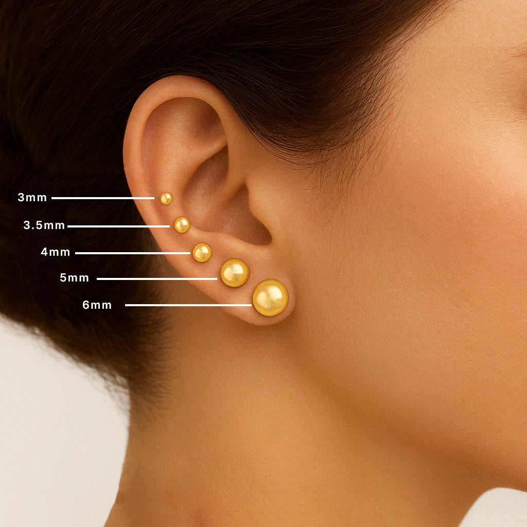 Italian 14k Real Yellow Gold Ball Stud Earring
