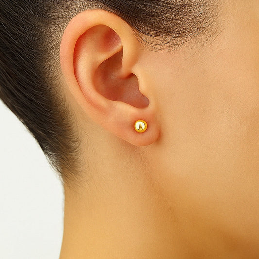 Italian 10k Real Yellow Gold Ball Stud Earring