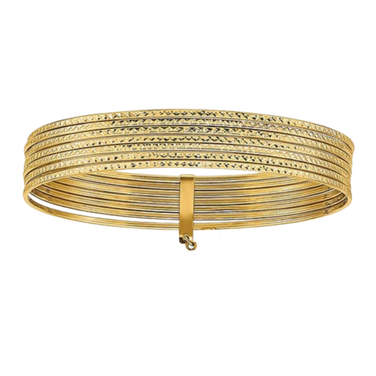 Limited Edition 14k Yellow Gold Designer Closeout 7-Layer Stackable Bangle 7.85 Inch