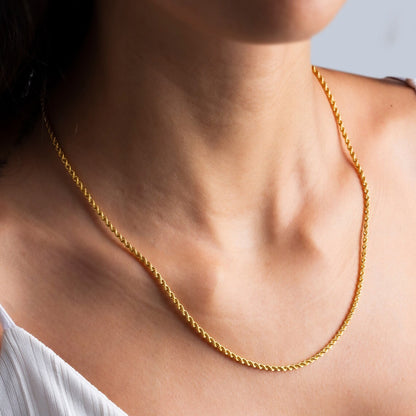 Collar de cadena de cuerda radiante de oro amarillo macizo de 18 quilates, 2,5 mm y 18 pulgadas, con corte de diamante, 4,9 g