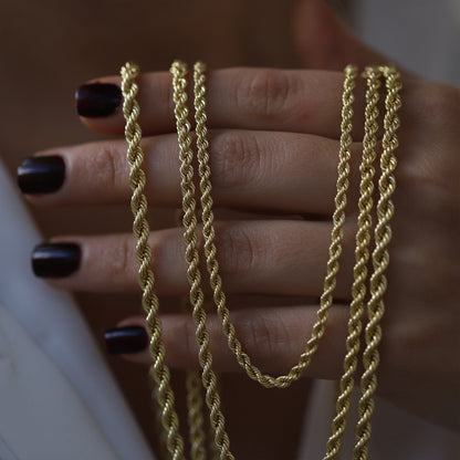14K Solid Yellow Real Gold  2.5mm Diamond Cut Rope Chain Necklace (18"-30")