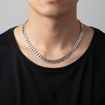 Italian Sterling Silver Solid Miami Cuban Chain Necklace (5MM, 6MM, 7MM)