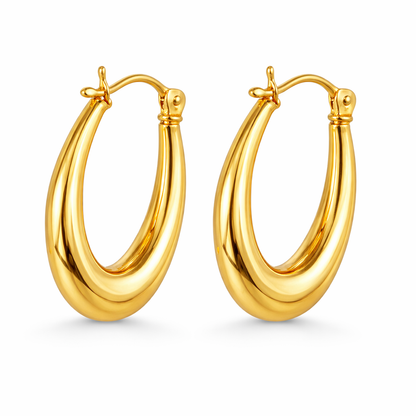 Italian 14K Yellow Gold Oval Shape Hoop Earrings
