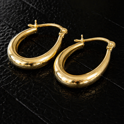 Italian 14K Yellow Gold Oval Shape Hoop Earrings