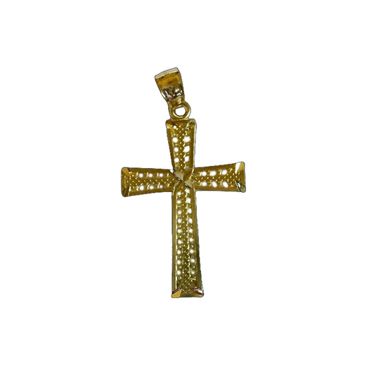 Italian 10K Yellow Gold Diamond Cut Filigree Cross Pendant – 35x18mm