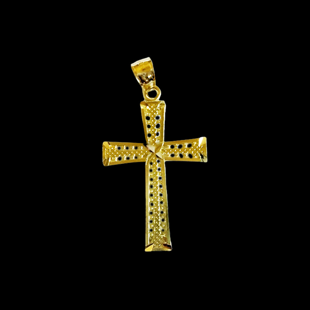 Colgante de cruz de oro amarillo macizo de 10 quilates con corte de diamante, 1,7 gramos (largo: 3,5 cm)