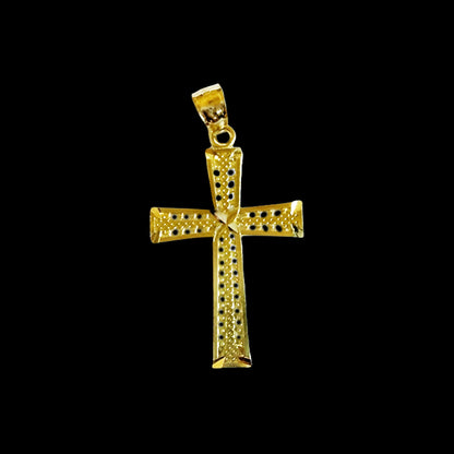 Colgante de cruz de oro amarillo macizo de 10 quilates con corte de diamante, 1,7 gramos (largo: 3,5 cm)