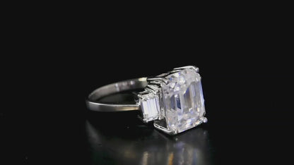 Nova Brilliance : D VVS1 Lab Created Moissanite Emerald Cut Three Ring 5.5 Ct. In 925 Sterling Silver