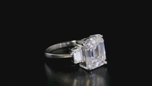 Nova Brilliance : D VVS1 Lab Created Moissanite Emerald Cut Three Ring 5.5 Ct. In 925 Sterling Silver