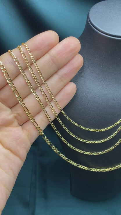 Italian 14K REAL Yellow Gold 3.5MM Figaro Chain ( 3.4gm-4.5gm)