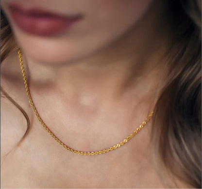 Italian 10K Real Solid Gold 2mm Rope Chain Necklace  (16"-26")