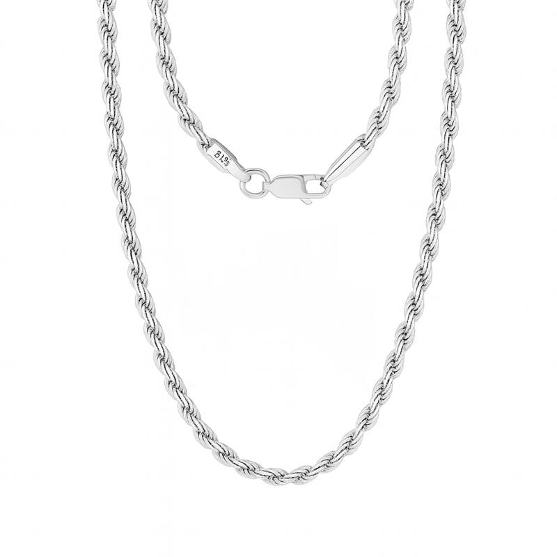 925 Sterling Silver Rope Chain Necklace –Multiple Thickness (2mm, 2.5mm, 3mm)(18–24 inches)