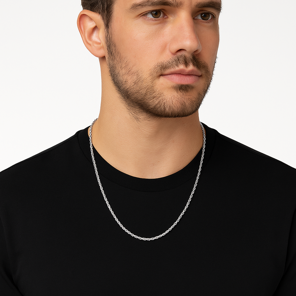 925 Sterling Silver Rope Chain Necklace –Multiple Thickness (2mm, 2.5mm, 3mm)(18–24 inches)