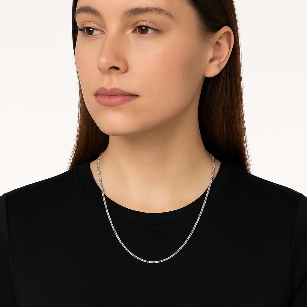 925 Sterling Silver Rope Chain Necklace –Multiple Thickness (2mm, 2.5mm, 3mm)(18–24 inches)
