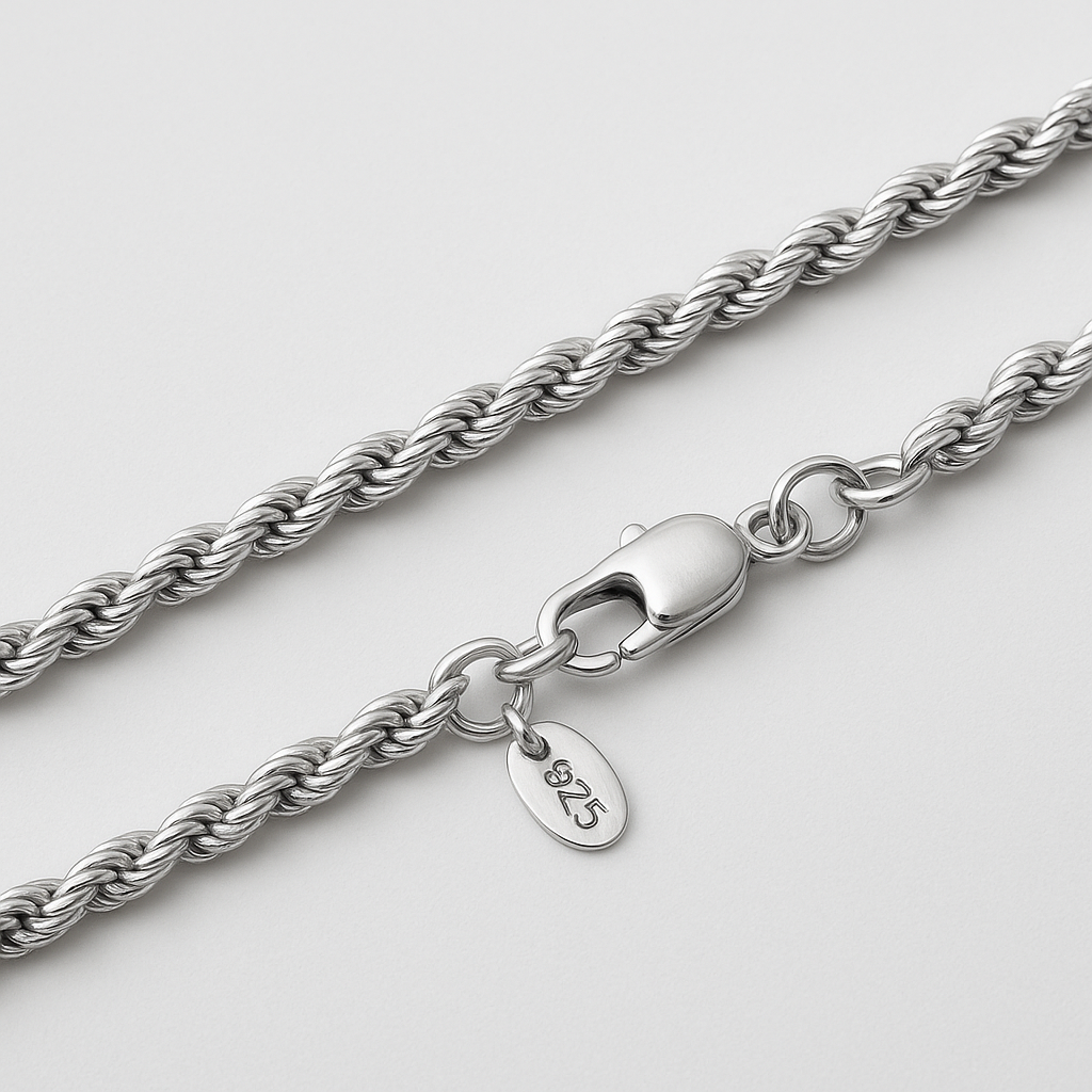 925 Sterling Silver Rope Chain Necklace –Multiple Thickness (2mm, 2.5mm, 3mm)(18–24 inches)