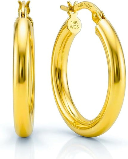 Italian 14K Yellow Gold Thick Round Hoop Earrings