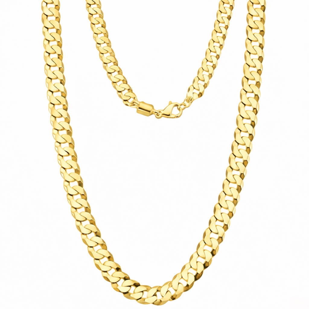 Italian 14K Yellow Gold Plated Solid Miami Cuban Chain Necklace in Sterling Silver (16.6gm-21gm)