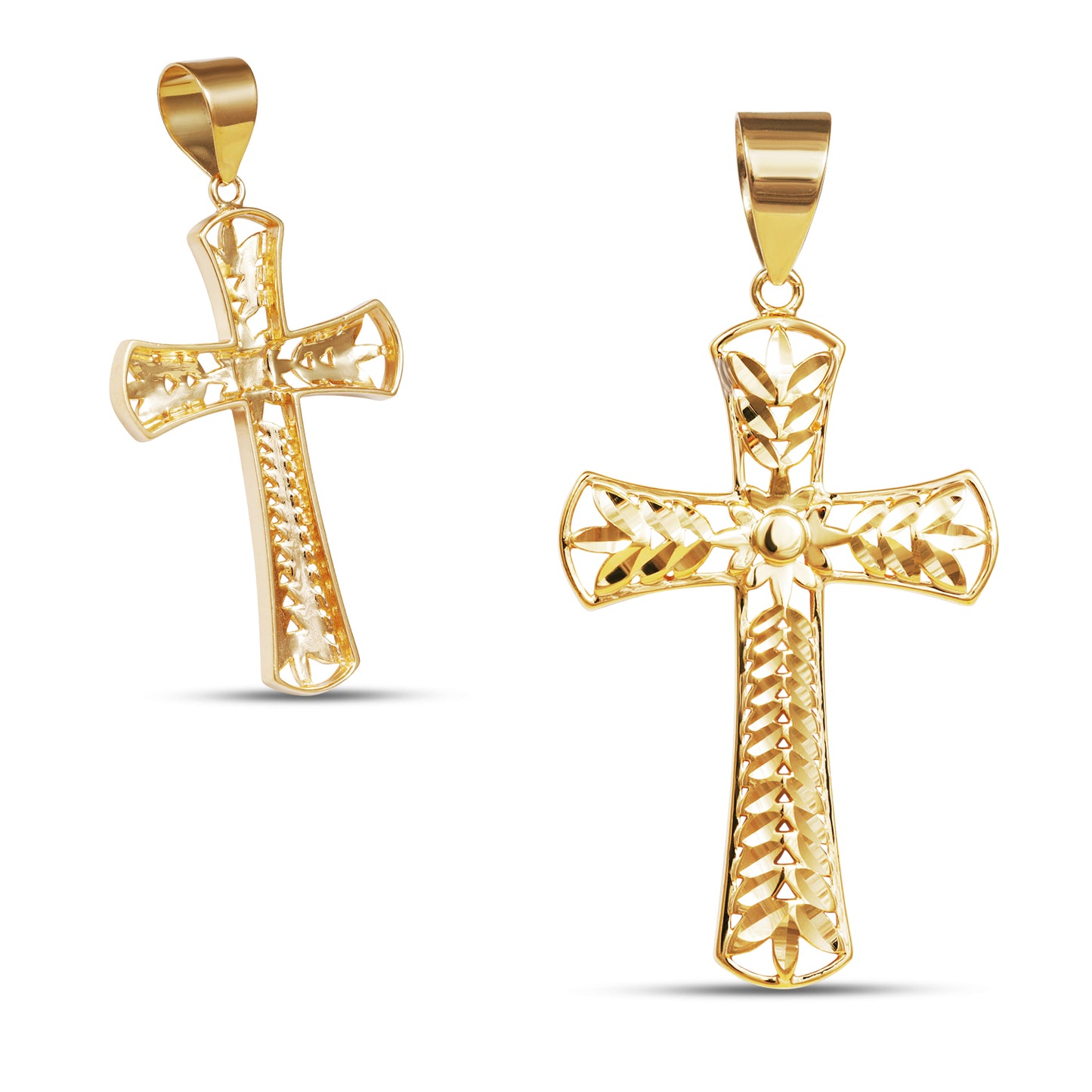 Colgante de cruz de oro amarillo macizo de 10 quilates con corte de diamante, 1,7 gramos (largo: 3,5 cm)
