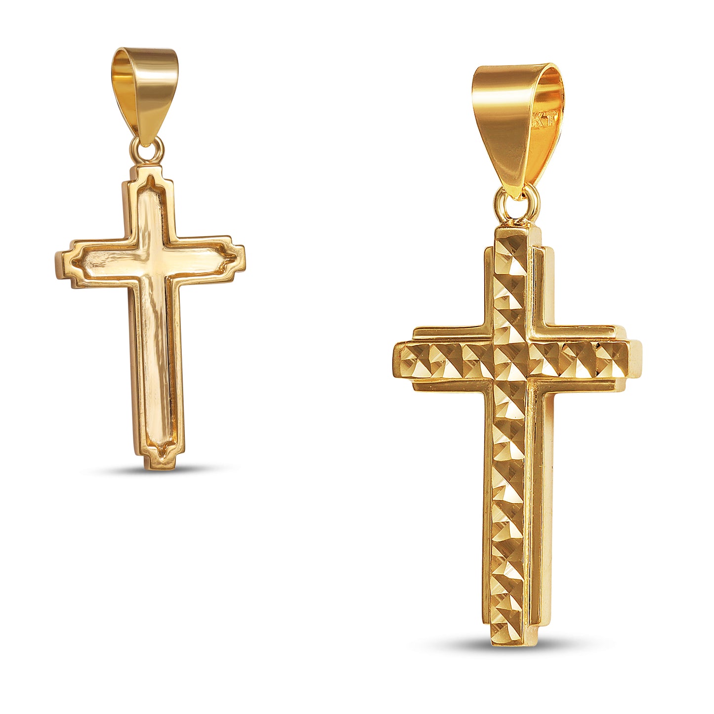 Colgante de cruz de oro amarillo macizo de 10 quilates con corte de diamante, 1,6 g (largo: 2,8 cm)