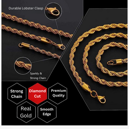 Italian 14k REAL Solid Yellow Gold  3.5mm Diamond Cut Rope Chain Necklace (18"-30")