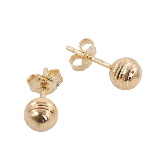 18K REAL Yellow Gold Diamond Cut Solid Ball Earring