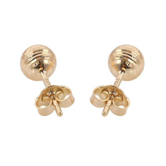 18K REAL Yellow Gold Diamond Cut Solid Ball Earring