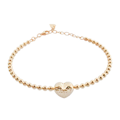 22k REAL Yellow 7"+1.5"Gold Round Beaded Heart Bracelet  6.1g