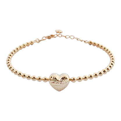 22k REAL Yellow 7"+1.5"Gold Round Beaded Heart Bracelet  6.1g
