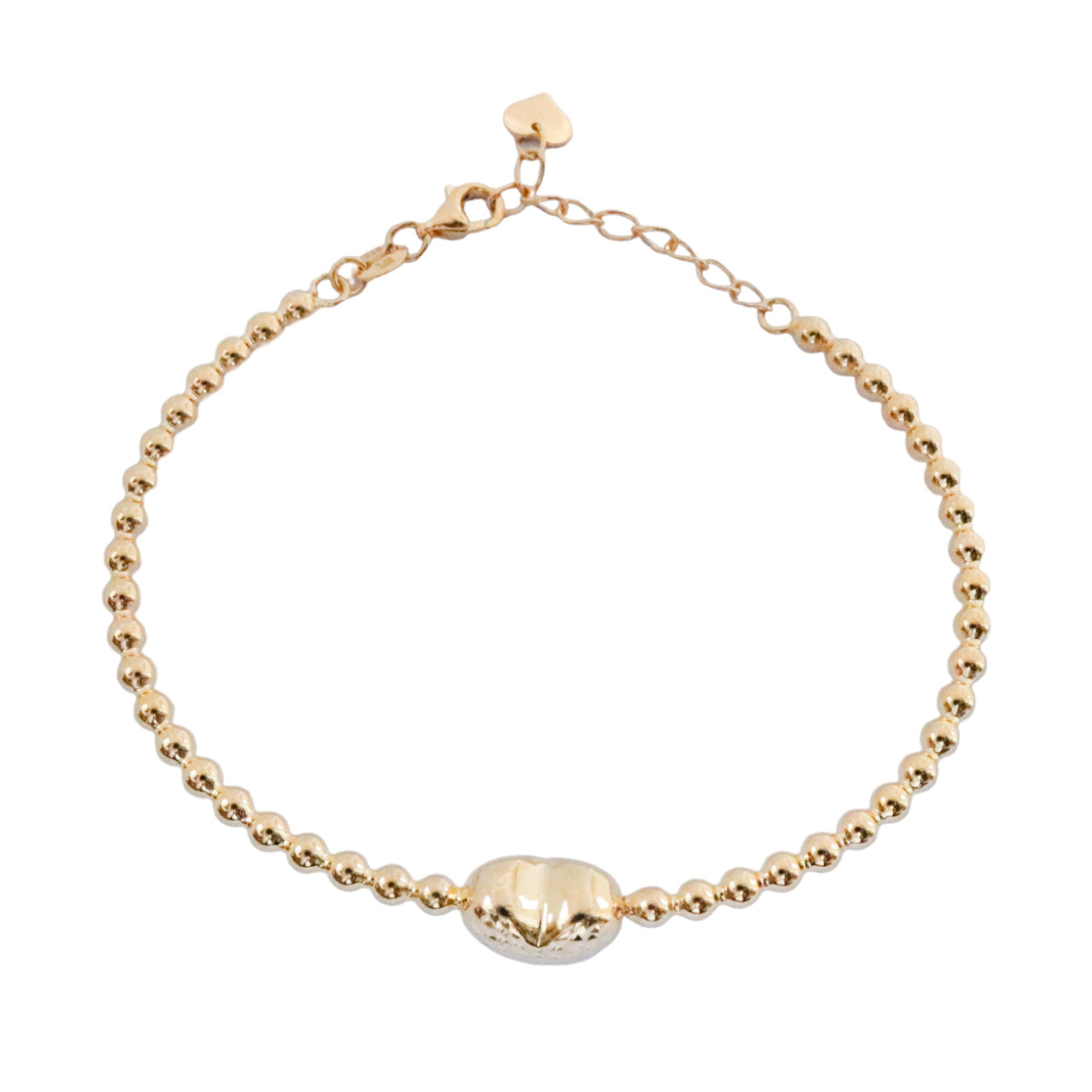 Pulsera de oro amarillo auténtico de 22 quilates con cuentas redondas de corazón de 7"+1,5" y 6,1 g
