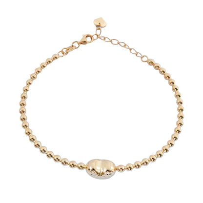 22k REAL Yellow 7"+1.5"Gold Round Beaded Heart Bracelet  6.1g