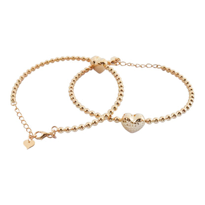 22k REAL Yellow 7"+1.5"Gold Round Beaded Heart Bracelet  6.1g