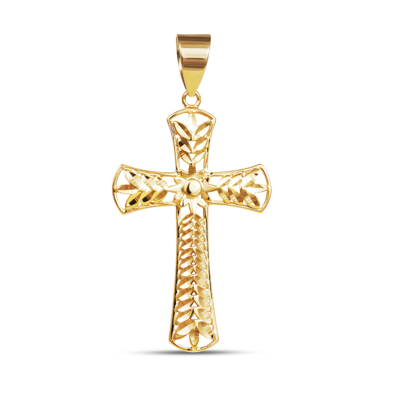 10K Yellow Gold Womens Round Diamond Flared Cross Pendant 1/5-Carat tw -  (A94-931) - Roy Rose Jewelry