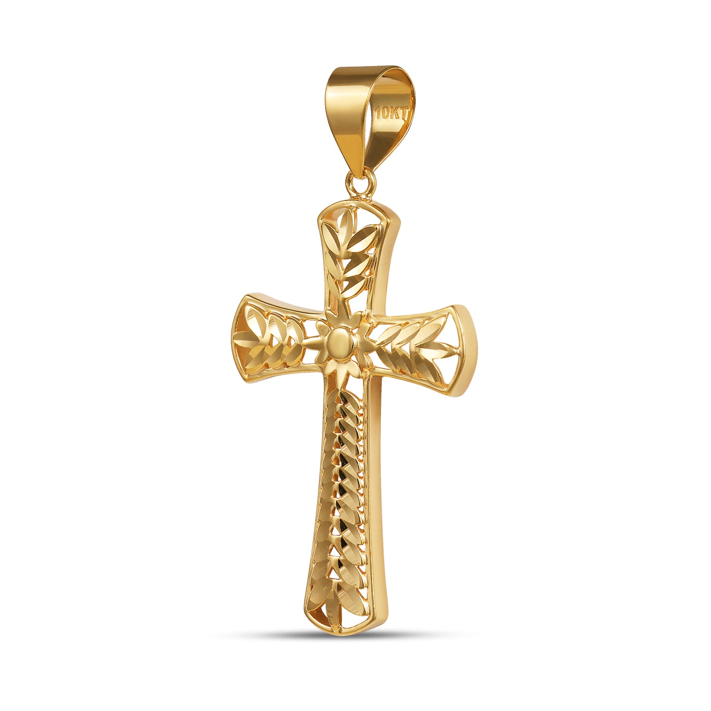 Colgante de cruz de oro amarillo macizo de 10 quilates con corte de diamante, 1,7 gramos (largo: 3,5 cm)