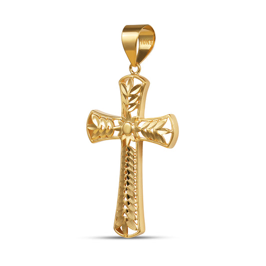 Colgante de cruz de oro amarillo macizo de 10 quilates con corte de diamante, 1,7 gramos (largo: 3,5 cm)