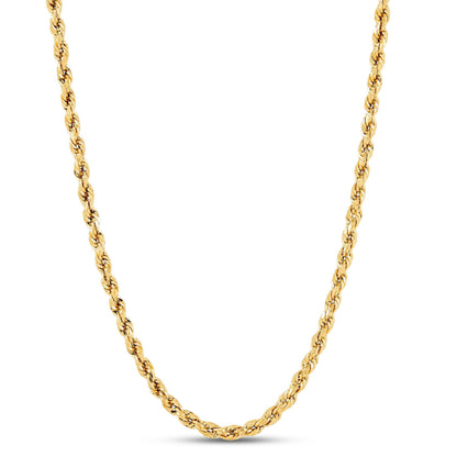 Italian 10K Real Solid Gold 3.5mm Rope Chain Necklace (18"-24")