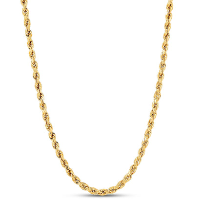 Italian 10k Solid Yellow Gold 24'' 3mm Diamond Cut Rope Chain Necklace 5.2gm