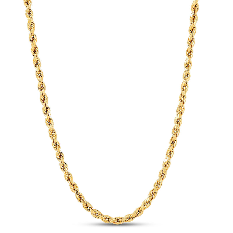 14K Solid Yellow Real Gold  2.5mm Diamond Cut Rope Chain Necklace (18"-30")